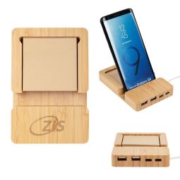 Bamboo Multi-Port Hub & Phone Holder