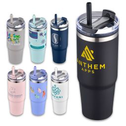 Mondo Steel Tumblers with Straws - 30 oz.